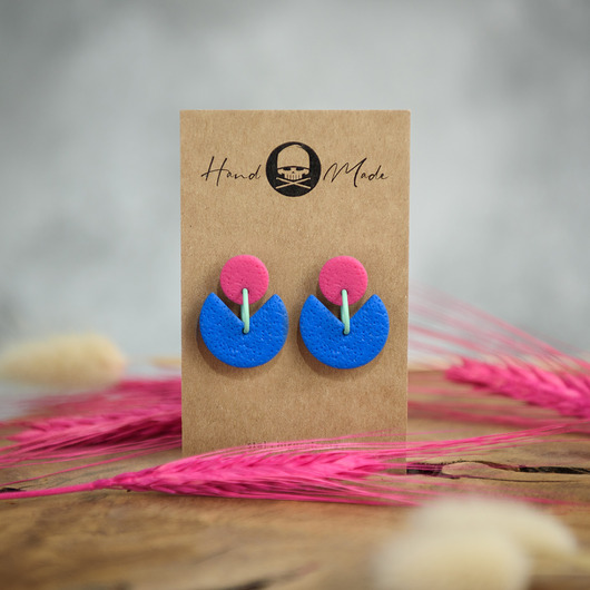 kolczyki z masy plastycznej Kolczyki Hanna - niebiesko-różowe