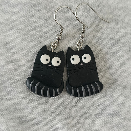 kolczyki z masy plastycznej Kolczyki Śmieszne Czarne Koty