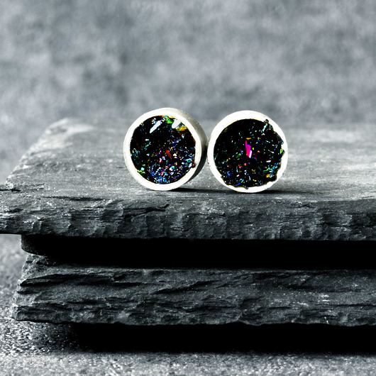 kolczyki wire wrapping Srebrne kolczyki wkrętki z karborundem, wersja większa