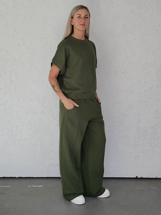 komplety damskie Chiara oversizowy komplet bezrękawnik i spodnie wide leg Khaki