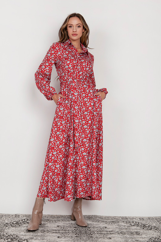 sukienki maxi damskie Sukienka maxi na guziki - SUK204 czerwony wzór