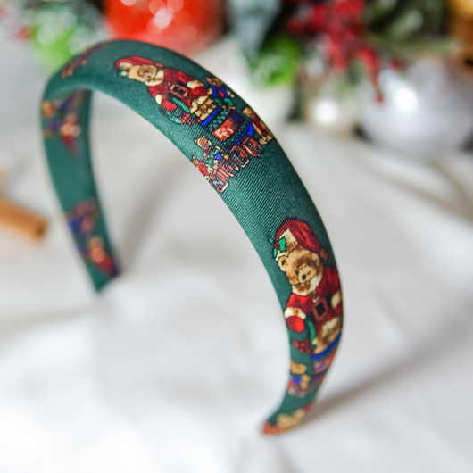 opaski do włosów Opaska z jedwabnego krawata świąteczne misie