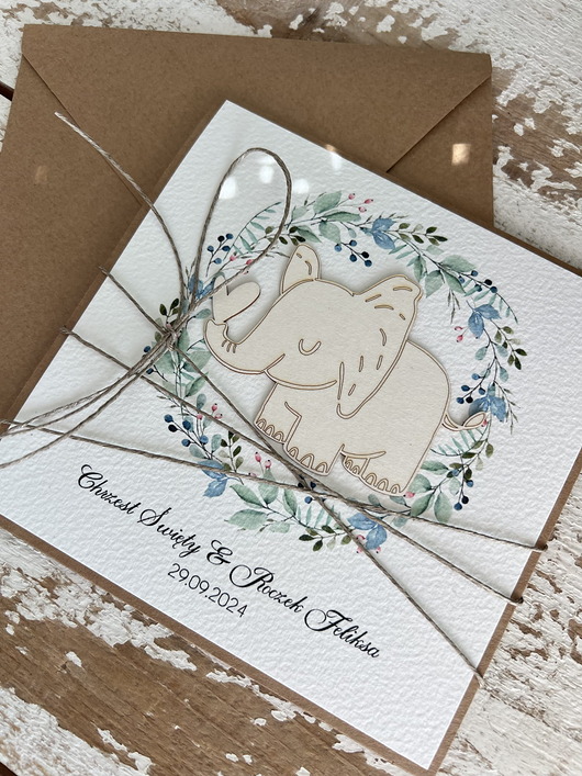 kartki, zaproszenia na chrzest Kartka na chrzest i roczek jednocześnie z personalizacją