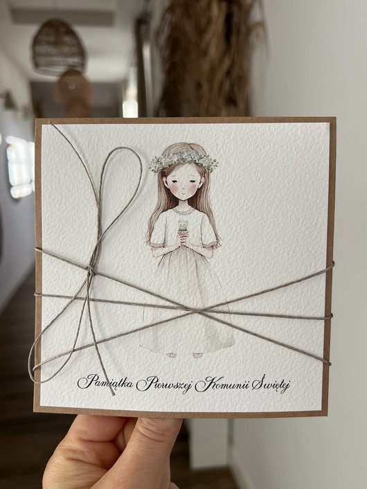 kartki na komunię Ręcznie robiona kartka na komunię z życzeniami