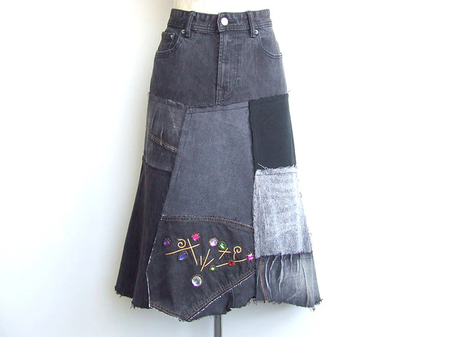 spódnice midi Czarna spódnica jeans r.44