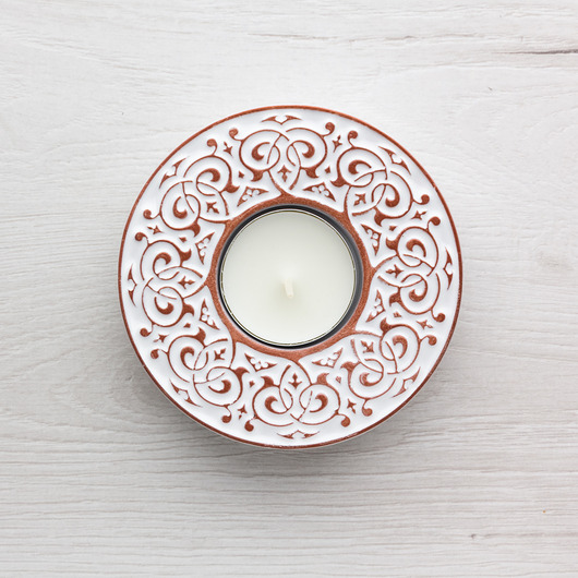 świeczniki i świece Lampion barokowy biały z brązowym ornamentem