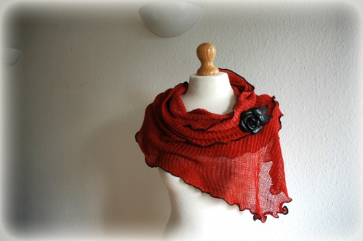 Coral scarf malowane lnem