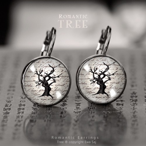 kolczyki szklane Romantic Tree, dark silver 