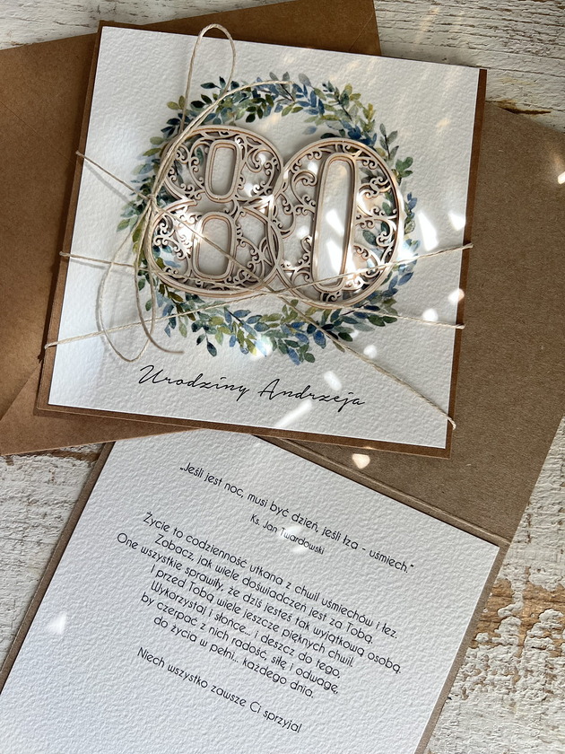 kartki scrapbooking Wyjątkowa ręcznie robiona kartka życzenia na 80 urodziny