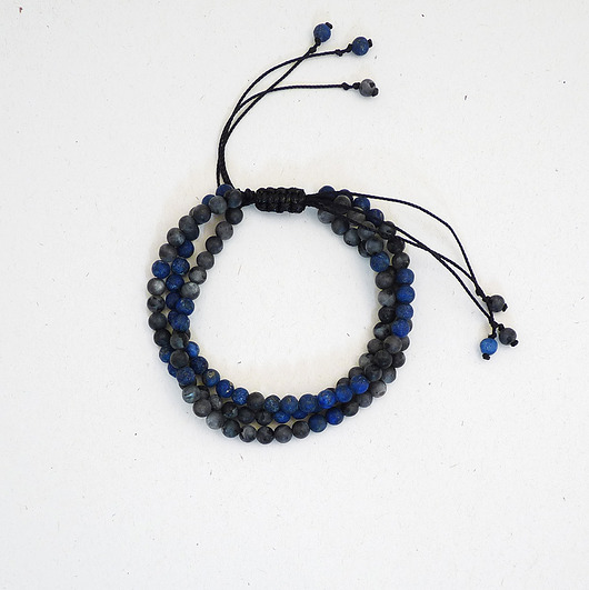 bransoletki z kamieni naturalnych Potrójna bransoletka lapis lazuli i larvikit