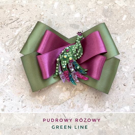 Brosza  Khaki z Pawiem NEW Pudrowy Różowy