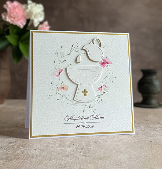 kartki, zaproszenia na chrzest Kartka na chrzest w ozdobnej kopercie, 73b