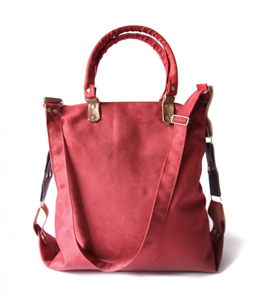 torba - cherry red&leather&flowers - elfagado