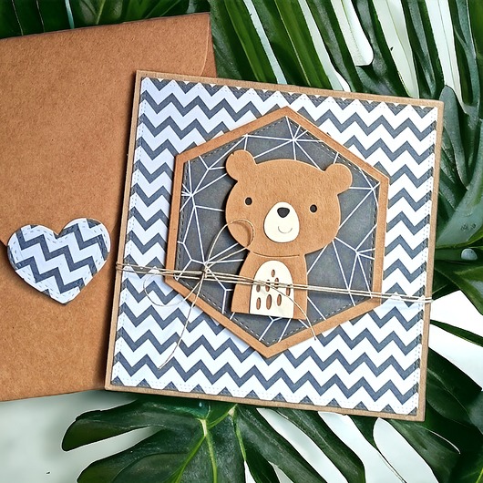 kartki scrapbooking MIŚ zygzak : kartka uniwersalna handmade na urodziny, roczek.