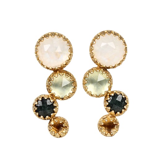 kolczyki pozłacane Złote kolczyki z kamieniem księżycowym, prehnitem, turmalinem i cytrynem