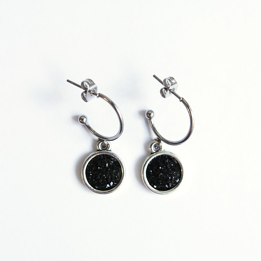 kolczyki z żywicy Kolczyki wiszące - Druzy czarne - stal