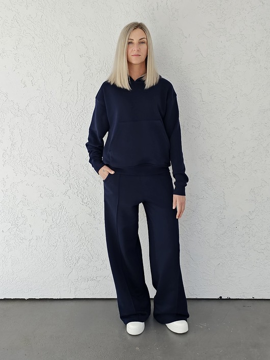 komplety damskie Aba komplet oversized kangurka i szerokie spodnie wide leg  Navy