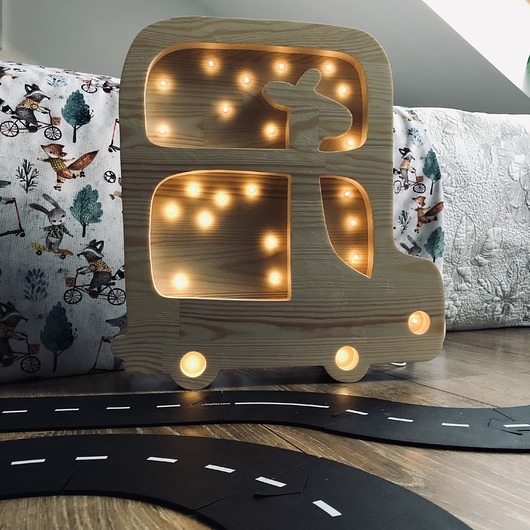 lampy do pokoju dziecka Lampka Drewniana Eko Londyński Autobus