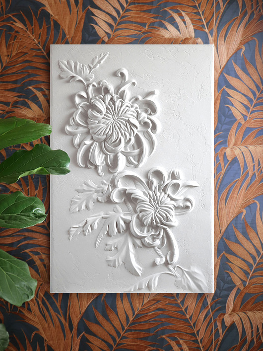 obrazy Chryzantema - gipsowa płaskorzeźba, dekoracja ścienna, obraz strukturalny