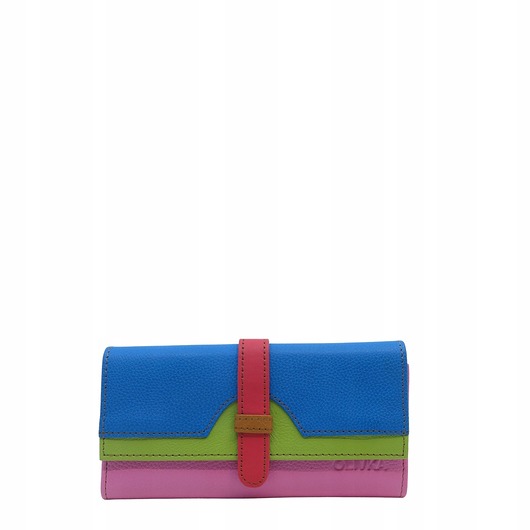 portfele damskie Portfel damski skórzany ze skrawków kolorowy przegródki na karty OLIVKA