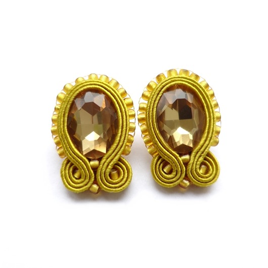 Musztardowe  kolczyki soutache Mró Soutache