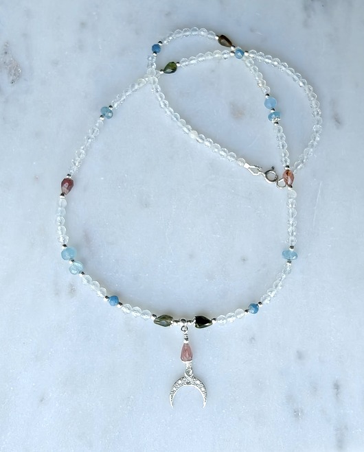 srebrne naszyjniki Naszyjnik z topazów z turmalinami i akwamarynem