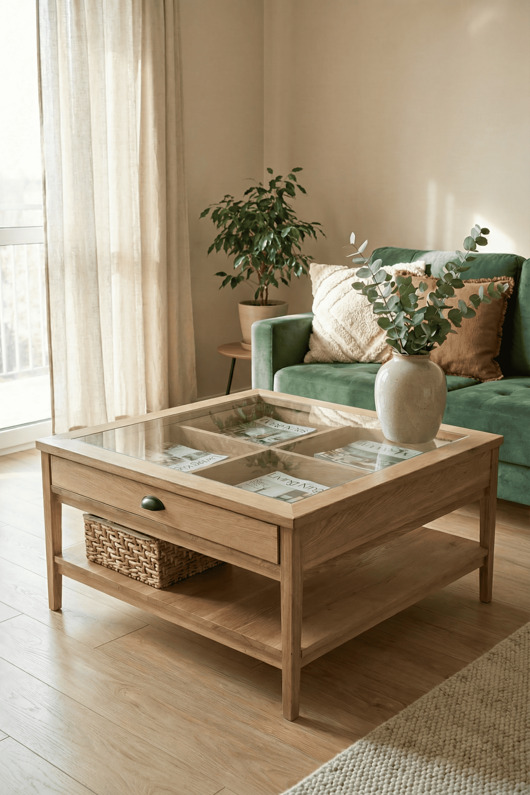 stoliki kawowe Stolik kawowy drewniany, dębowy lakierowany w stylu retro