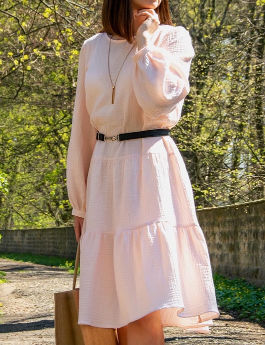sukienki maxi damskie Luźna sukienka z muślinu jasno brzoskwiniowa BOHO