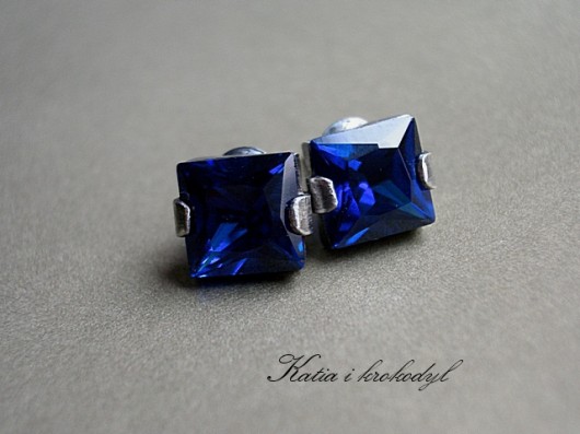 kolczyki wire wrapping Cubist  cyrkonie szafirowe - sztyfty