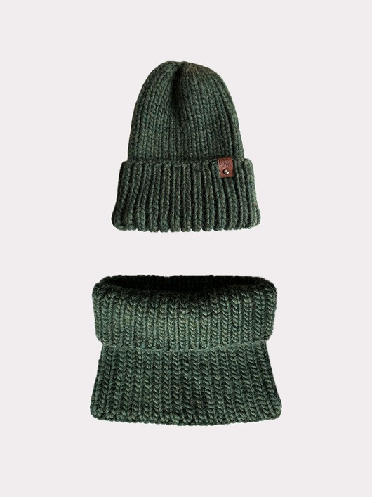 Akcesoria pozostałe Komplet wełniany - czapka i komin - zielony