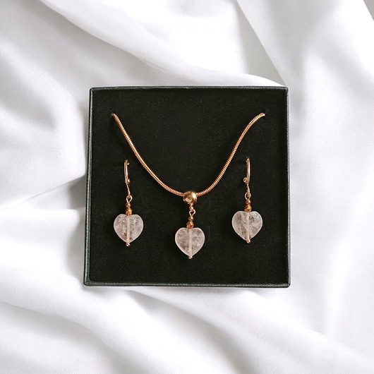 komplet biżuterii RAZEM TANIEJ! uroczy komplet: serduszko KWARC TRUSKAWKOWY : wyjątkowy prezent