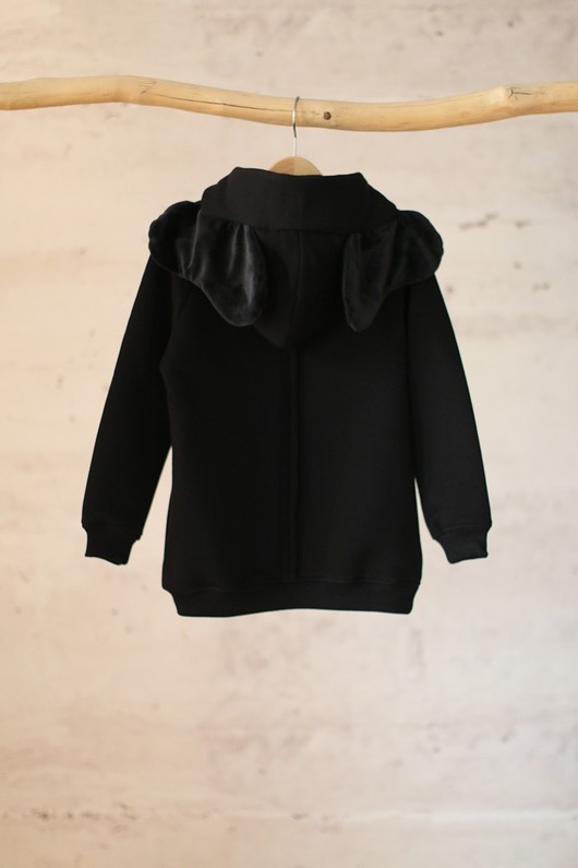 bluzy dla chłopców Bluza z kapturem z uszami słonia dla dziecka czarna