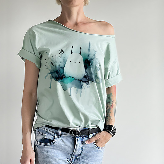 t-shirt damskie Duszkowy ludzik zielononiebieski Szałwia Oversize