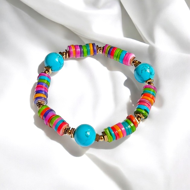 bransoletki z kamieni naturalnych Bransoletka : summer collection :: kolorowa muszla howlit : L