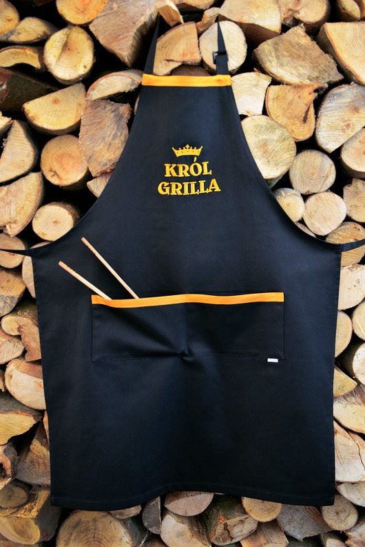 fartuchy kuchenne Fartuch Kuchenny CZARNY bawełniany haftowany Król Grilla EXTRA REZENT