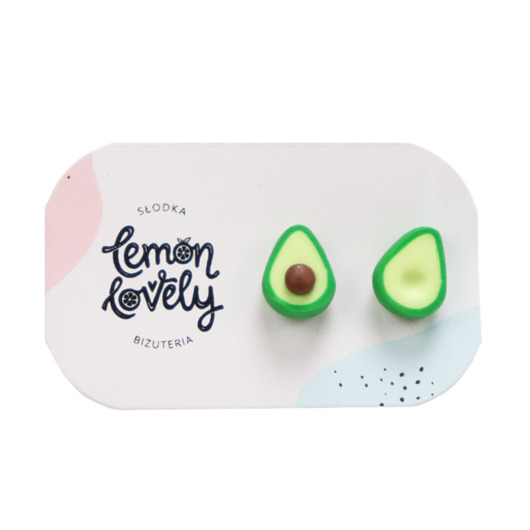 Awokado małe kolczyki sztyfty z modeliny stal Lemon Lovely