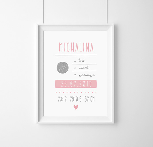 Metryczka Narodziny Dziecka|róż|A4 wejustlikeprints