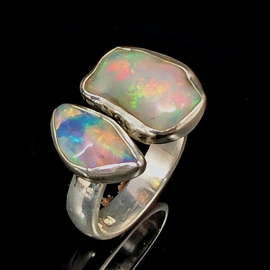 pierścionki srebrne Pierścionek gemini- surowe opale