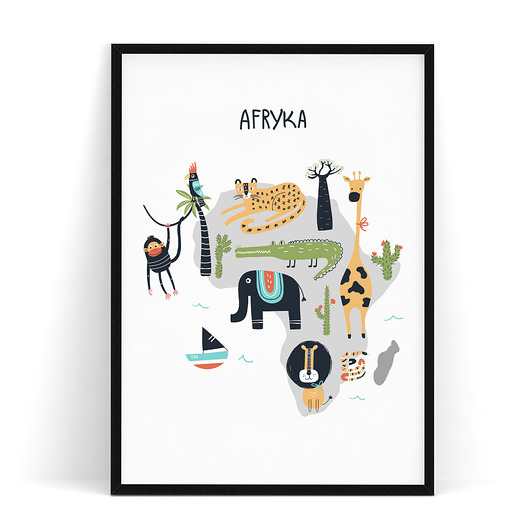 Plakat dziecięcy Afryka/mapa zwierzęta trochę na ścianę