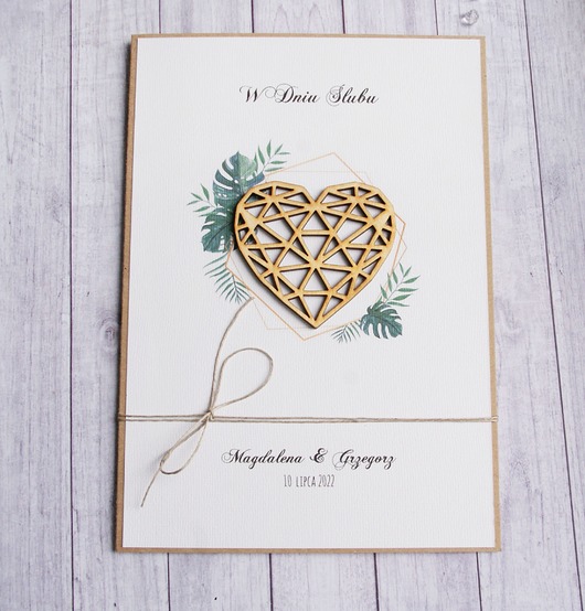 zaproszenia i kartki na ślub Kartka A5 : serce geometryczne : personalizacja