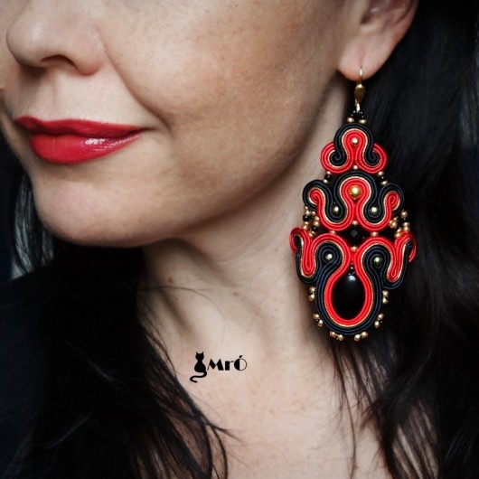 Red& Black- eleganckie i duże kolczyki Soutache  Mró Soutache