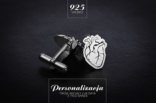 spinki do mankietów Medyczne spinki do mankietów SERCE - srebro 925