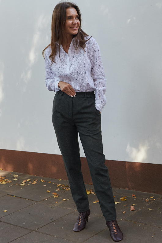 spodnie materiałowe damskie Spodnie wełniane Daniel Zieleń