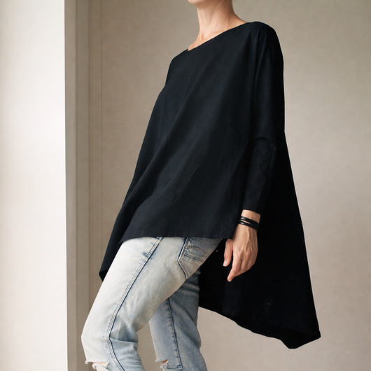 sukienki mini damskie Bluzka dwie kieszenie czarna