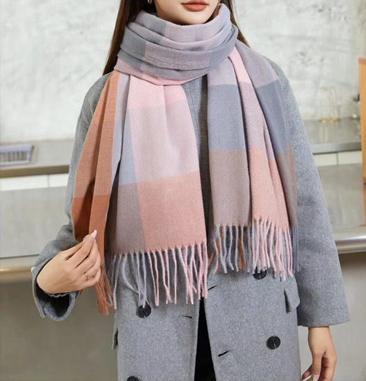 szale damskie Szalik Damski kaszmirowy wełna różowy szary
