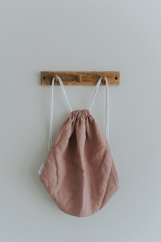 torebki, worki i plecaki dziecięce Lniany plecak worek  white/beige/pink/blue