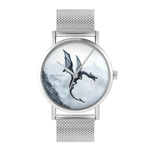 Zegarek - Czarny smok - bransoleta mesh yenoo
