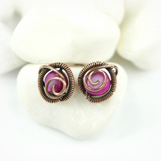 kolczyki wire wrapping Kolczyki sztyfty z masą perłową