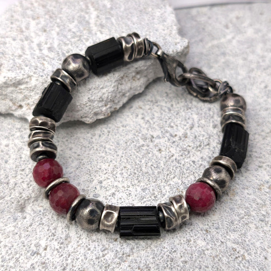 biżuteria męska Rubiny, czarny turmalin - bransoleta męska