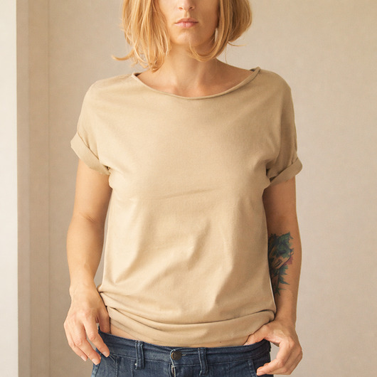 t-shirt damskie Ciemny Piasek Zgaszony Oversize Bez Nadruku